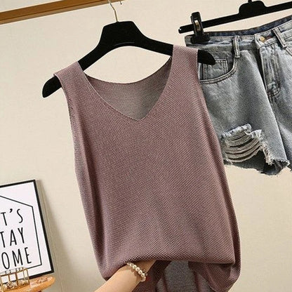 BLUSAS MUJER DE MODA 2024 BLUSE KVINNER Summer ermeløs strikket bluse skjorte kvinner klær v-hals bluse kvinner topper skjorter c855