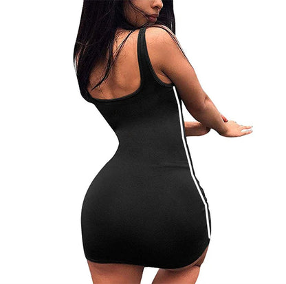 Sumar konur frjálslegur slíður kjóll Lady Spaghetti ól ermalaus kynþokkafullur teygja Slim kjóll vestidos qt030