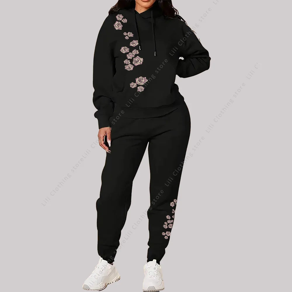 Fagurfræðileg íþróttafatnaður kvenna Hágæða haust vetrarhettupeysur Sweatpants