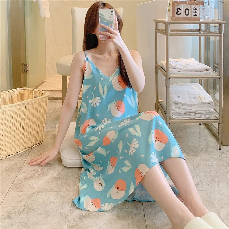 Abito da notte in cotone sottile sciolto da donna stampa stampa abbigliamento da sonno letto permanente per abito da notte carino indossare abiti da casa