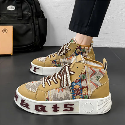 Men Vulcanized Shoes 2024 British Style High Top Casual Sneakers Men Canvas Shoes Man Sports Skateboarding Shoes Fashion Male