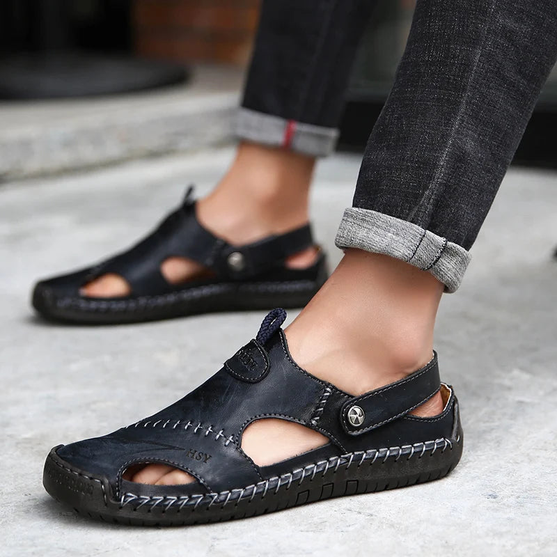 Men de verano Sandalias Genina cuero zapatos casuales zapatos de cuero para hombres para hombres zapatos de playa zapatos para hombres romanos zapatos