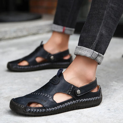 Men de verano Sandalias Genina cuero zapatos casuales zapatos de cuero para hombres para hombres zapatos de playa zapatos para hombres romanos zapatos