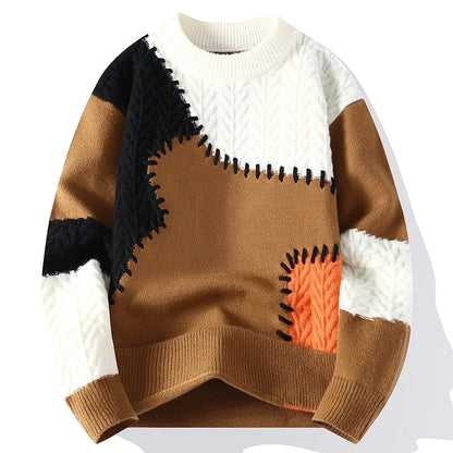 Talvimuotipusero miehet Patchwork Casual Knit Pullovers Mens paksu lämmin harajuku löysä neulotut puserot O-kaula-katuvaatteet