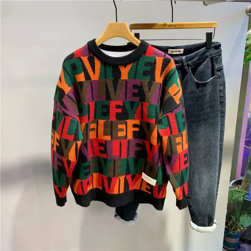 2023 Nuevo otoño e invierno Carta de moda Jacquard Jacquard Sweater Knited Turning Trendy Color Diseño de diseño Sweater