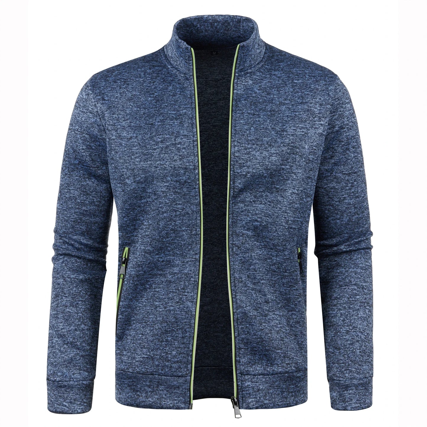 Autumn and Winter Men's New Long Zipper Color Block Sweater Sleeves Thin Plush Sweater Jacket Casual Slim Fit Comfortable Coat