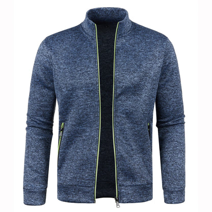 Autumn and Winter Men's New Long Zipper Color Block Sweater Sleeves Thin Plush Sweater Jacket Casual Slim Fit Comfortable Coat