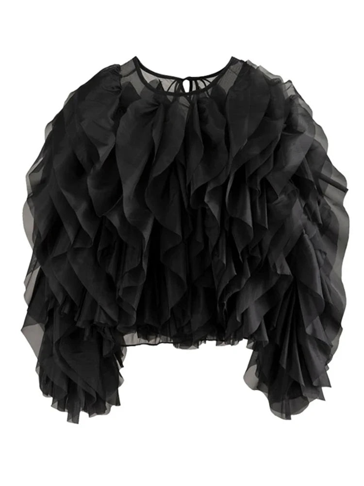 Twotwinstyle elegante patchwork arcesce delle camicette di chiffon donna o collo lanterna a manica lunga camicia sciolta