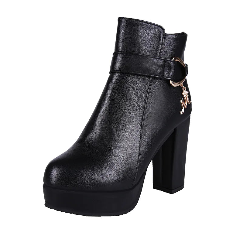 Fashion Ankle Boots Women Shoe Waterproof Autumn Winter Women's Ankle Boot Platform Black White Pink Heeled Party Shoes Ladies