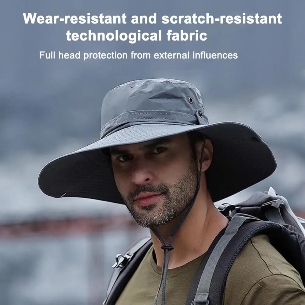 Fisherman Hat Wide Brim Solid Color Lace-Up Design Men Women Outdoor Hat Versatile Sun Protection Basin Hat