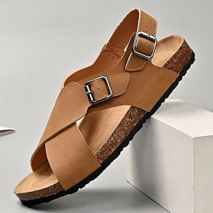 Sandals men's tide summer new style leather toe cap outdoor leisure sports hollow sandals beach shoes Handmade mesh men shoes