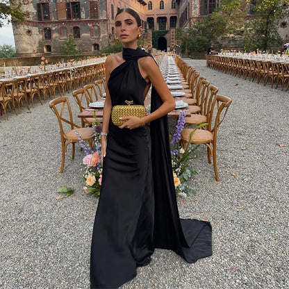 Panglici elegante din satin rochie de petrecere halter sexy feminin fără spate de pe umăr Rochii fără mâneci 2025 Rochii de seară de vară noua doamnă