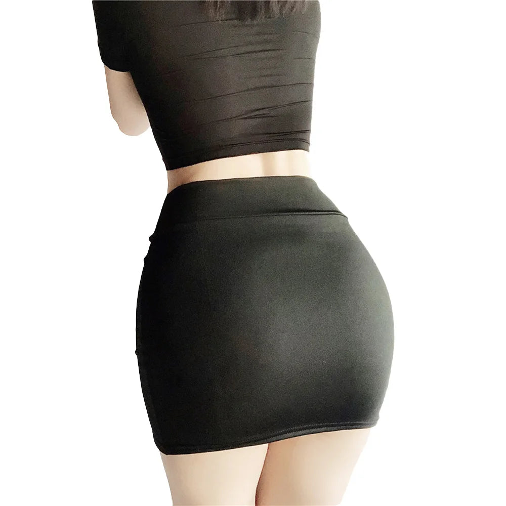Ólínt þunnur pakki mjöðm pils kynþokkafullur sjá í gegnum teygjanlegt þétt miniskirt dömur sæt ís silki sléttur mitti næturklúbbur