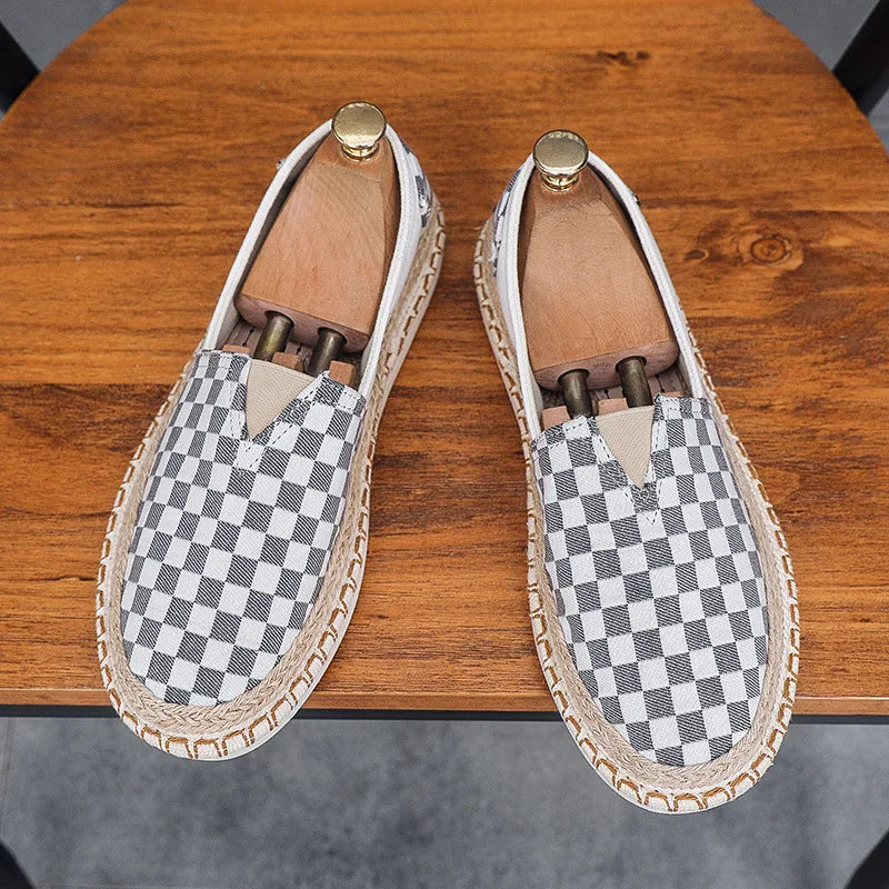 Mænd lærred afslappet sko til mand forår sommer mode rutede flade fiskersko Nye design slip-on loafers