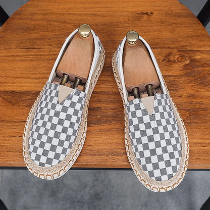 Mænd lærred afslappet sko til mand forår sommer mode rutede flade fiskersko Nye design slip-on loafers