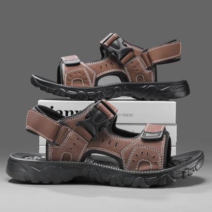 Summer Men Sandals PU Leather Lightweight Open Toe Flat Mens Casual Shoes Outdoor Walking Sandals for Men Beach Shoes Size 39-46