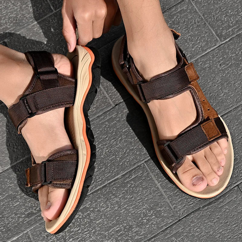 2025 Summer Mens Sandals Beach Leather Sandals for Men Gladiator Sandals Outdoor Sports Male Summer Shoes Plus Size 38-47