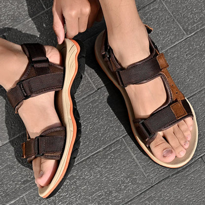 2025 Summer Mens Sandals Beach Leather Sandals for Men Gladiator Sandals Outdoor Sports Male Summer Shoes Plus Size 38-47