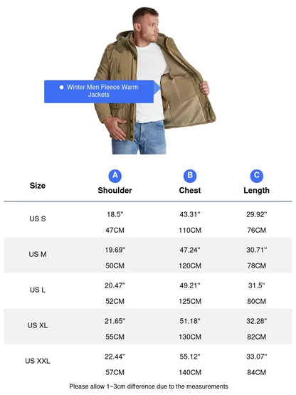 Winter Mens Fleece Warm Jackets Fashion Men Thicken Thermal Tactical Hooded Coats Men Outdoor Multi-pocket Windbreaker Jacket