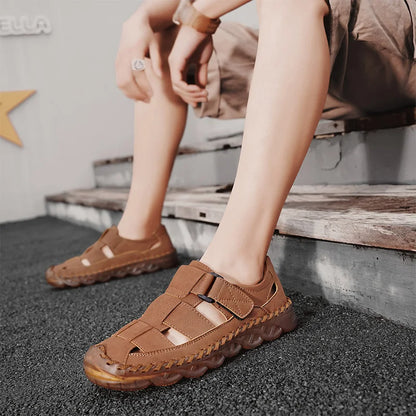 Men de verano Sandalias Genina cuero zapatos casuales zapatos de cuero para hombres para hombres zapatos de playa zapatos para hombres romanos zapatos