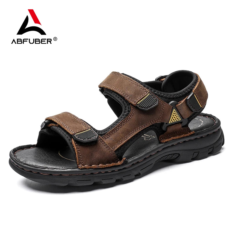 Klasszikus férfiak szandál valódi bőr szandál kültéri antiskid papucsok Vomársák Kézzel készített nyári férfi cipő Beach Sandals nagy