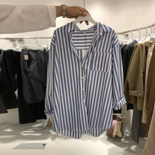 Coreea de Sud Dongdaemun Cămașă cu dungi de design pentru femei Sense Nișă 2023 Autumn New Western Style Shirt Tricou Student Fashion