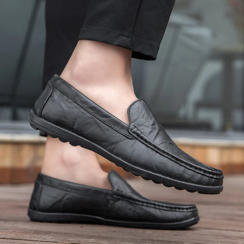 Pravá kožená muži boty příležitostné luxusní značky Men Loafers Italské mokasíny prodyšné skluz na muže, který jezdí boty chaussure homme