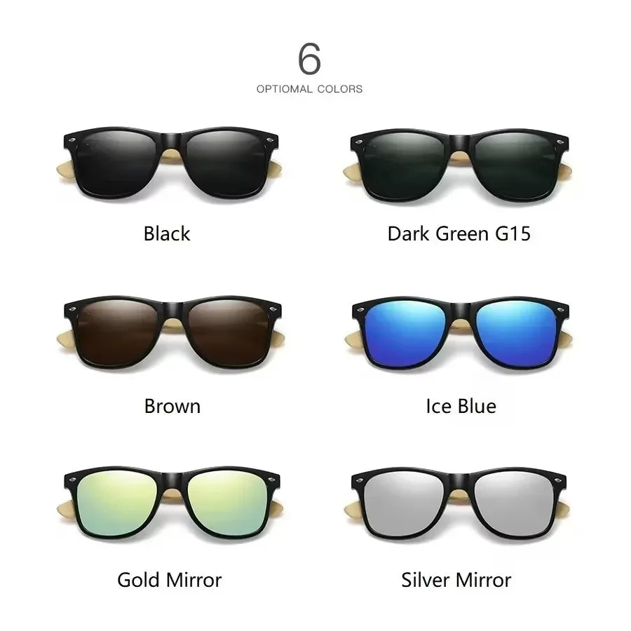 Bamboo bois vintage carré de lunettes de soleil polarisées masculin