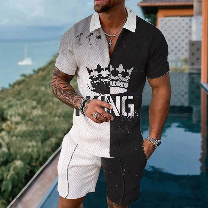 3D Print Nationality Style Men's Short Sleeve Sets Fashion Tee Shorts 2 Piece Outfit Casual Zipper Polo Shirts Summer Loose Suit
