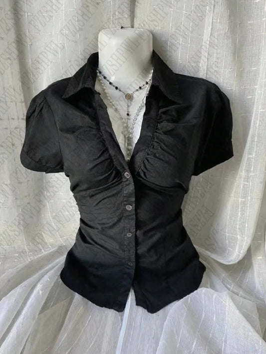 Femei estetice de epocă Personalitate Y2K Slim vestimică cămăși de modă harajuku topuri cu mânecă scurtă feminină fierbinte clasic casual tee