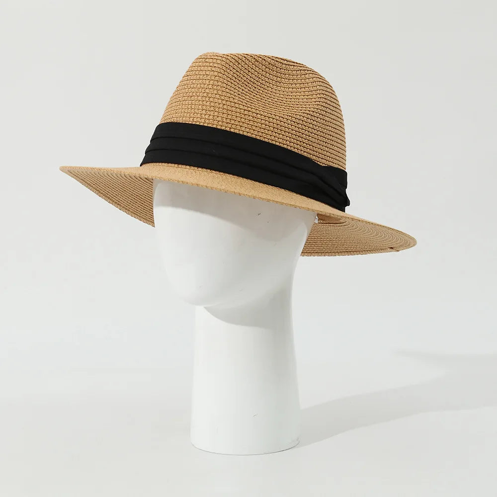 USPOP Men’s Foldable Paper Straw Sun Hat Unisex Wide Brim Summer Panama Hat for Beach Travel Outdoor UV Protection 2 Sizes (M/L)