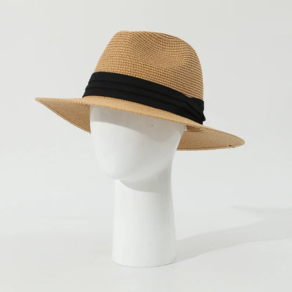 USPOP Men’s Foldable Paper Straw Sun Hat Unisex Wide Brim Summer Panama Hat for Beach Travel Outdoor UV Protection 2 Sizes (M/L)
