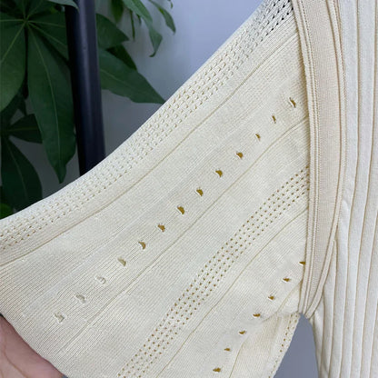 Sommermodische modische Openwork French Slimming A-Line Kurzarm gestricktes Kleid, Fishtail Long Kleid für Frauen