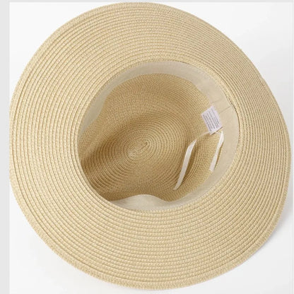 Unisex Panama Straw Hat - leveä reuna -kesärannan aurinkokorkki, säädettävä mitoitus 55-60 cm miehille ja naisille, iso kokoinen fedora