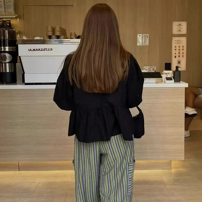 Mujer ruffle bluze Košulje i bluze za žene s bijelim crnim crni vrh ženskog ženskog bluza