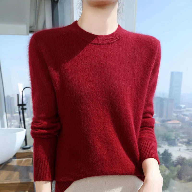 Nuovo maglione in pelliccia di pelliccia Pullover femminile a colori solidi Cashmere maglione a maglia a maglia a maglia e invernale Pullover rotondo Pullover di fascia alta