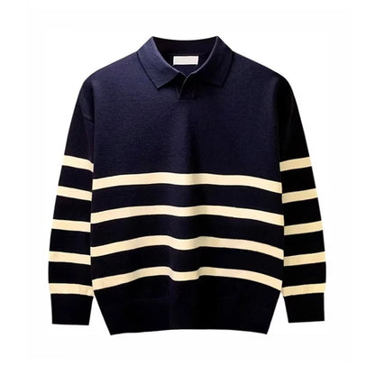 Efterår enkel lapel stribet sweater til mænd afslappet vintage koreansk mode strikstøj top ny y2k løs strikket pullover jumper