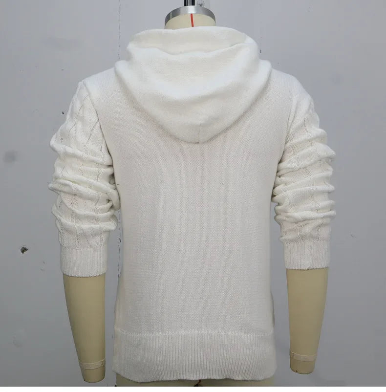 Mænd sweatshirts Pullovers Sweatere Solid afslappet løs splejsningshætte strikket Drawstring Regulære tykke varme toppe Efterår vinter
