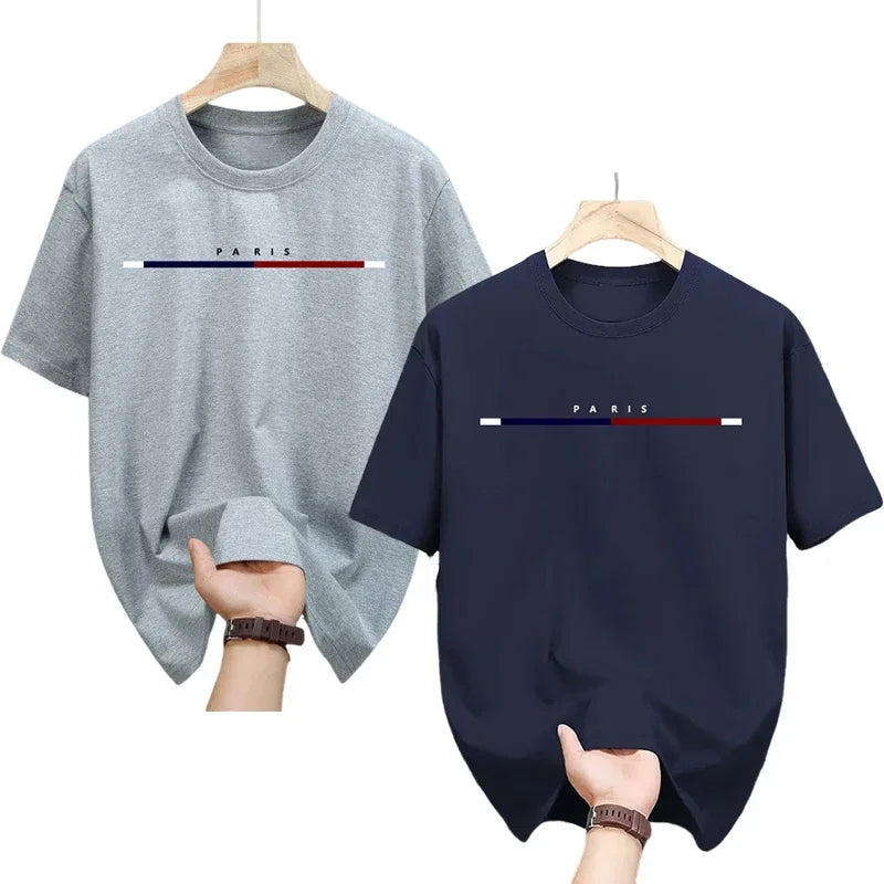 2 Packs 100% Cotton T-shirt for Men Paris City Vibe Tee Shirts Male Summer Daily Casual Fashion Tops Home Outdoor Comfort Tees