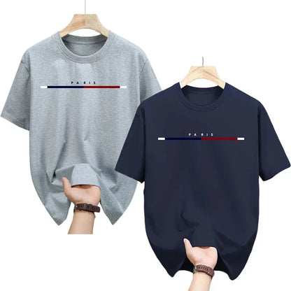 2 Packs 100% Cotton T-shirt for Men Paris City Vibe Tee Shirts Male Summer Daily Casual Fashion Tops Home Outdoor Comfort Tees
