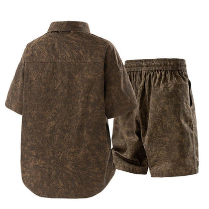 Men's Summer Casual Versatile Fashionable Cool Short-Sleeved Shirt And Shorts Set Trendy Business Casual Outfit