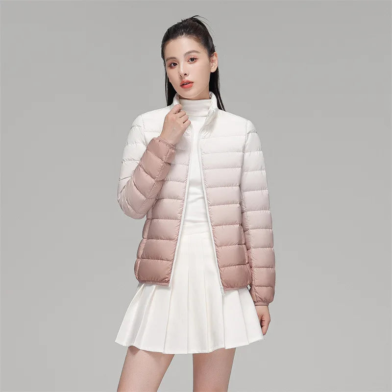 Woman  90% Duck Down Coats Winter Fashion Stand Collar Jacket Gradient Slim Fit Ultra Lightweight Keep Warm Daily Sports Jackets