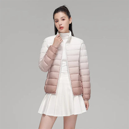 Woman  90% Duck Down Coats Winter Fashion Stand Collar Jacket Gradient Slim Fit Ultra Lightweight Keep Warm Daily Sports Jackets