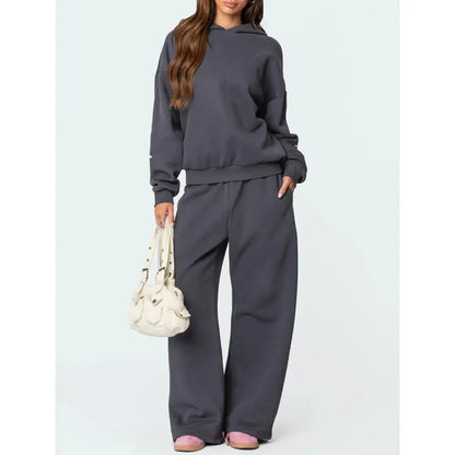 Combhasaki Womens 2Piece Y2K Loose Outfits Set Bow Print Long Sleeve Hooded Pullover Sweatshirts + Elastic Waist Pants Tracksuit