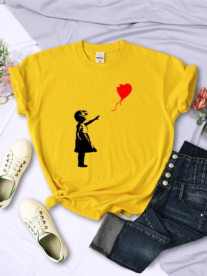 Let’s Fly Love Balloons estampados Camiseta para mujer Softación suave transpirable Manija corta Hip Hop Tendencia Tops ropa de camiseta femenina casual