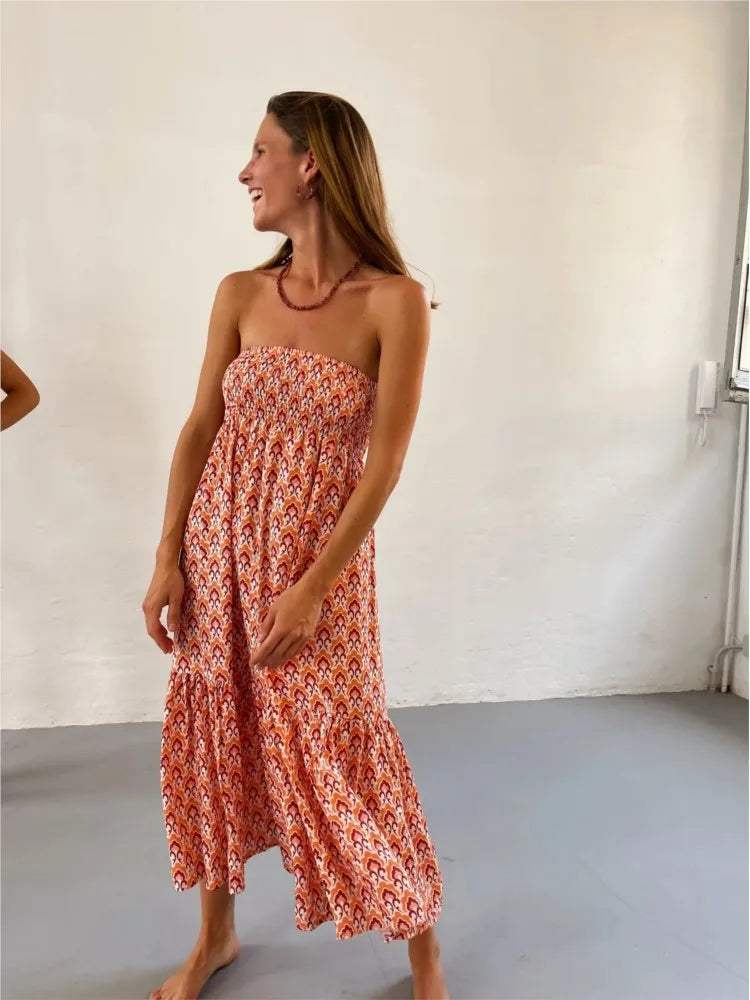 Faldas boho casuales para mujeres nuevas primavera de verano Fashion vintage flojo cintura con estampado floral estilo ético playa maxi falda