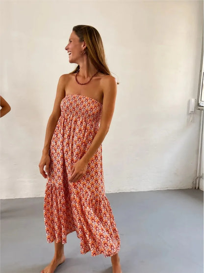 Faldas boho casuales para mujeres nuevas primavera de verano Fashion vintage flojo cintura con estampado floral estilo ético playa maxi falda