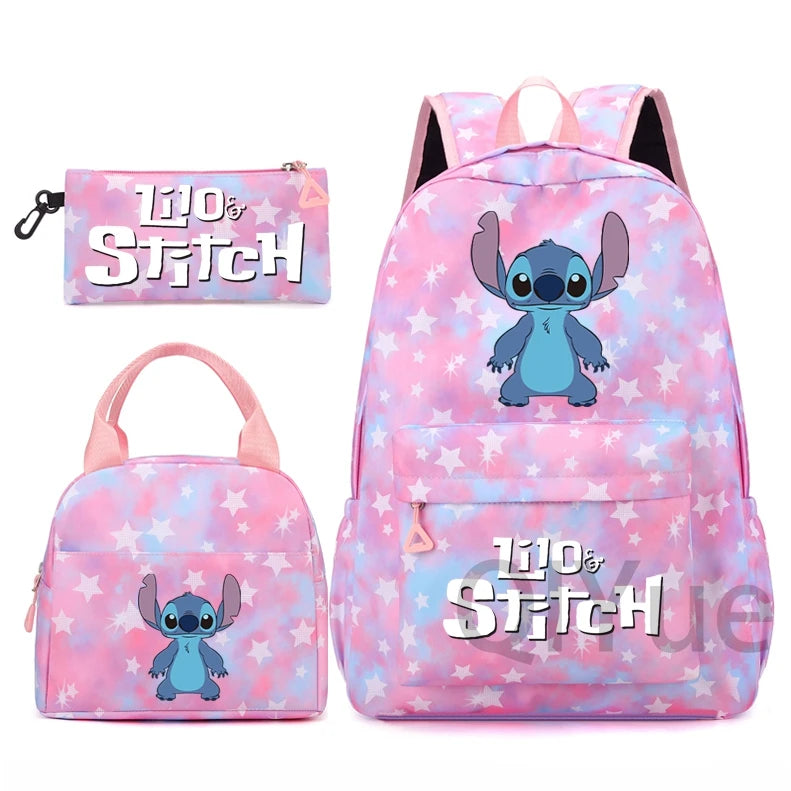 Disney Lilo Stitch Backpack Set for Girl Teen Student Back To School Knapsack Women Rucksack Mermaid Style Lunch Bag Pencil Case