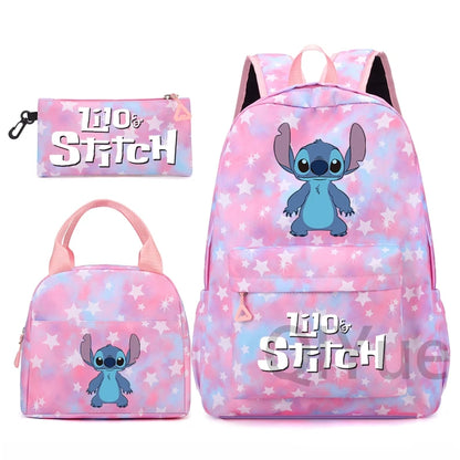 Disney Lilo Stitch Backpack Set for Girl Teen Student Back To School Knapsack Women Rucksack Mermaid Style Lunch Bag Pencil Case