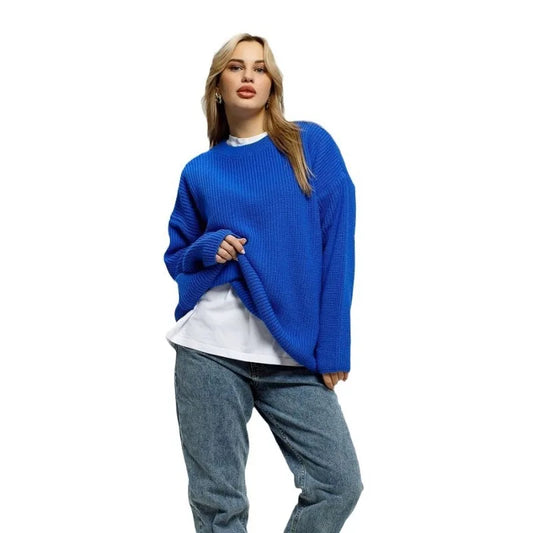 Basic Sweaters For Women Oversize O Neck Knitted Pullovers Autumn Winter Loose Tops Women's Jumper Light Blue Sweaters Oversized